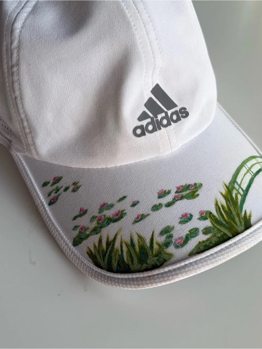 Adidas Aeroready White Floral Hand Painted Running Hat Cap